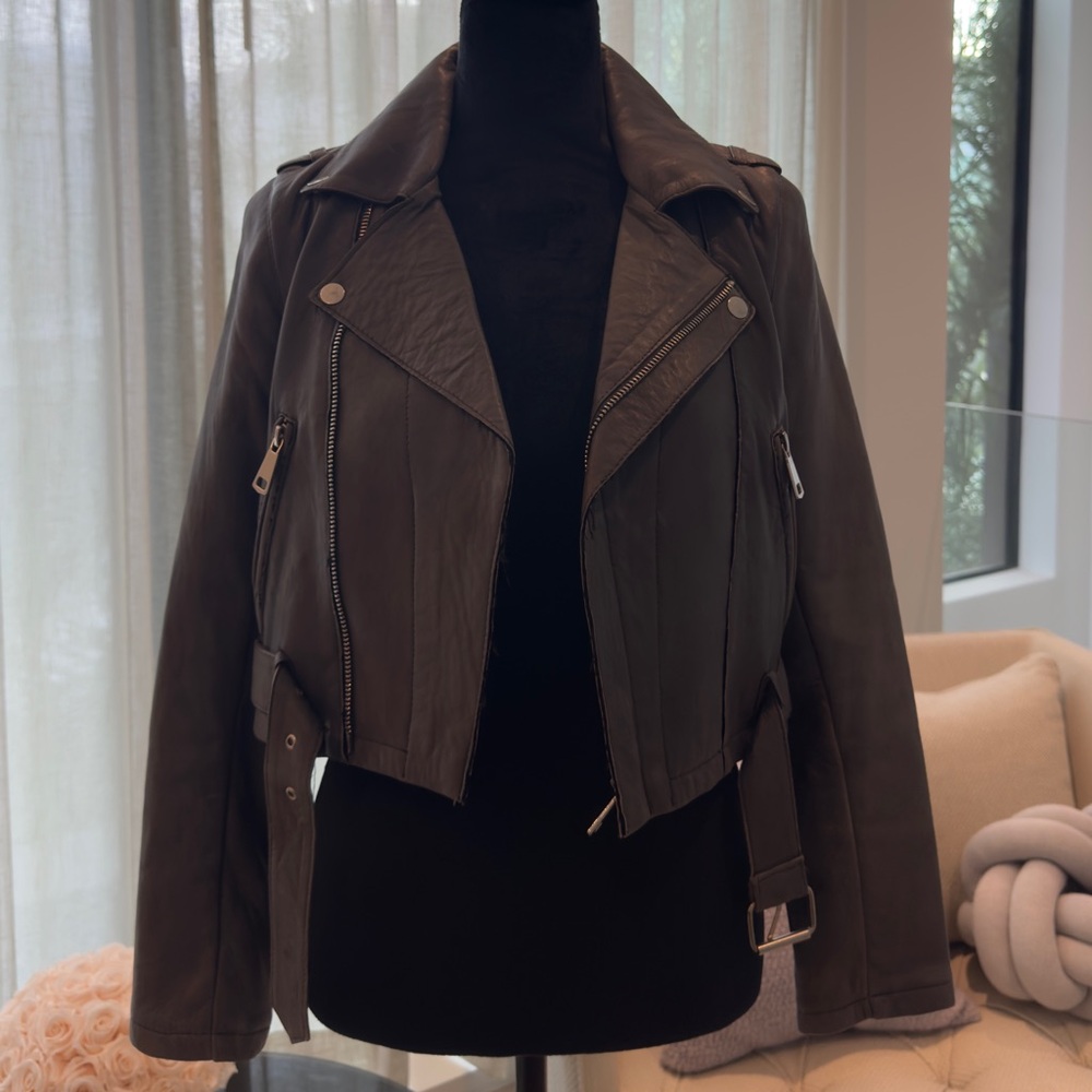 Maje grey motorcycle style leather jacket in size 36.